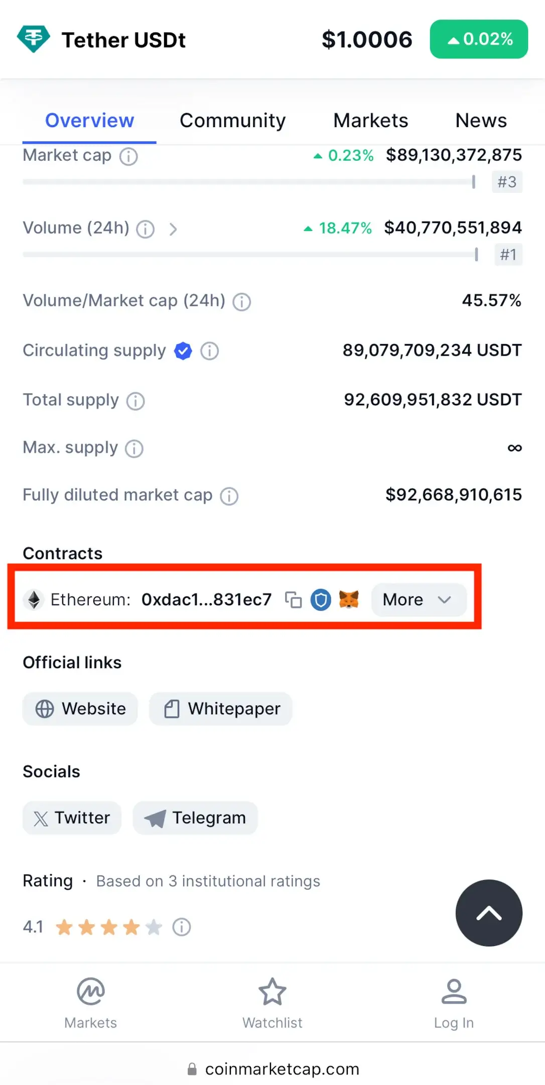步骤1.复制Tether(USDT)合约地址